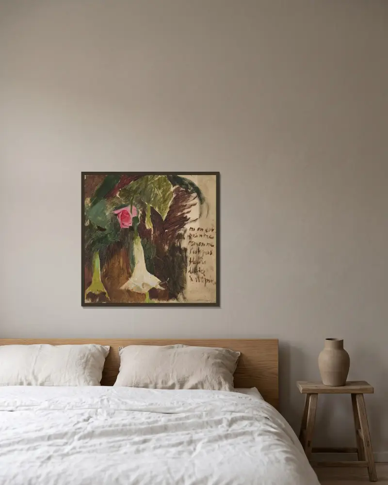 Studie av blommor av Jan Ciągliński inramad på en vägg