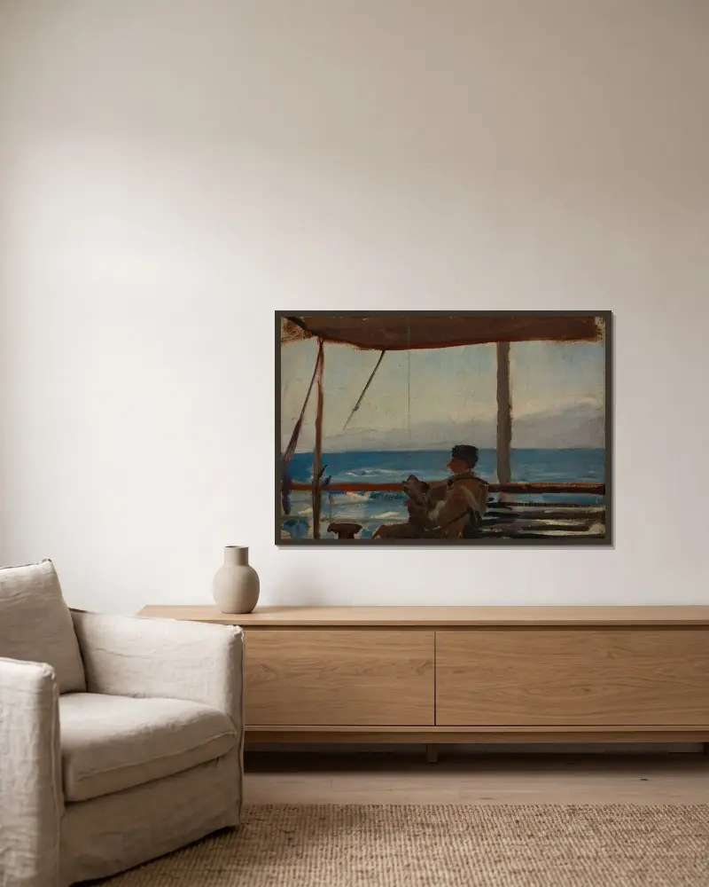 Der Kaukasus (Łobojkow im Boot) von Jan Ciągliński gerahmt an einer Wand