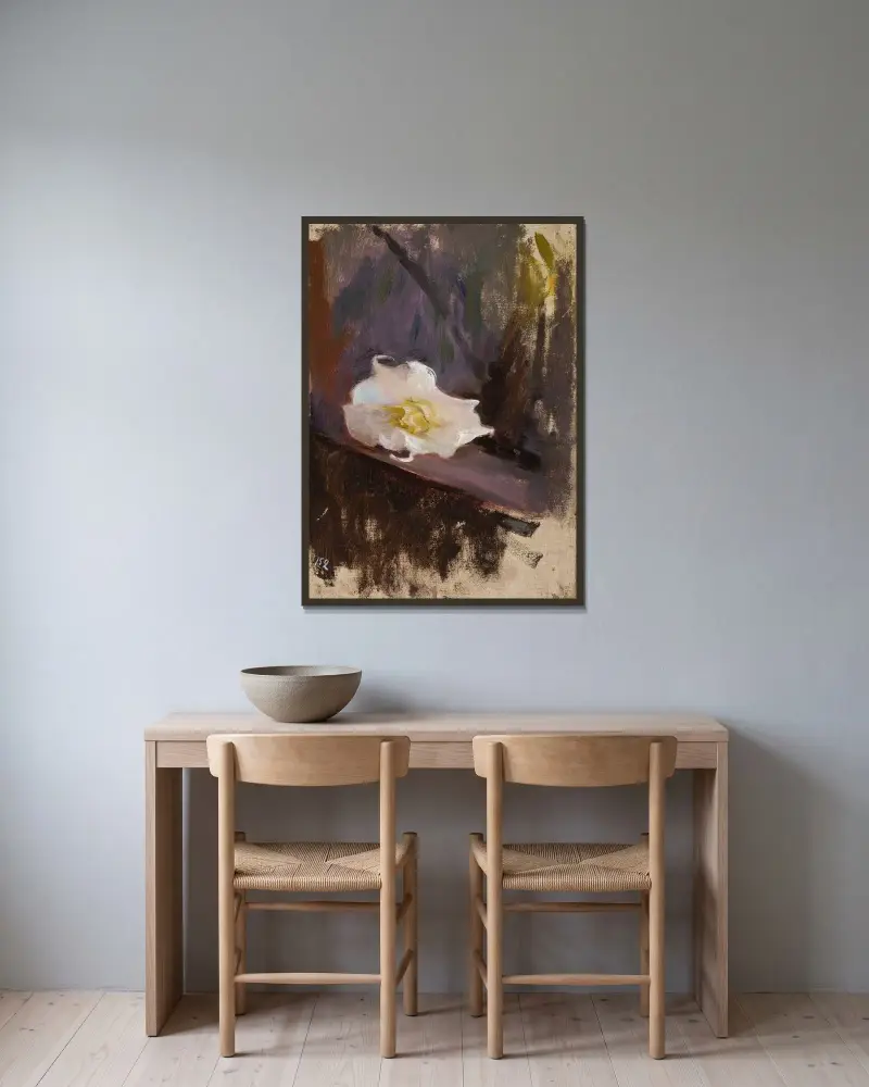 Vit blomma, studie av Jan Ciągliński inramad på en vägg