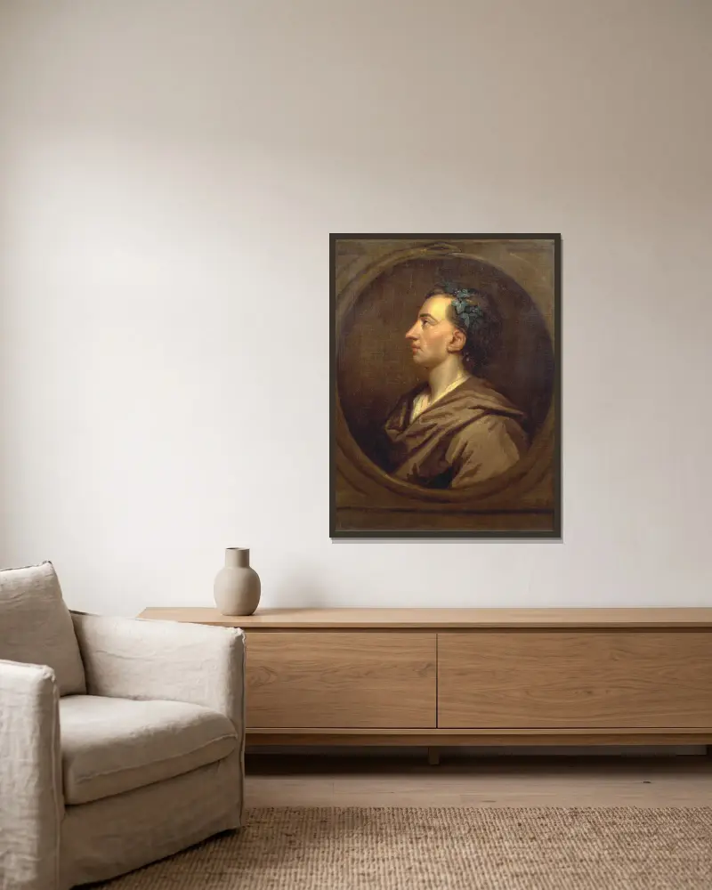 Alexander Pope Profile, Crowned With Ivy av Sir Godfrey Kneller inramad på en vägg