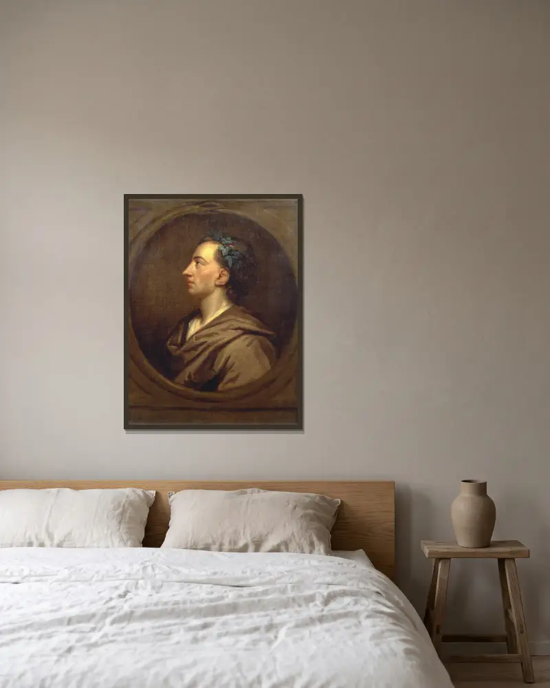 Alexander Pope Profile, Crowned With Ivy av Sir Godfrey Kneller inramad på en vägg