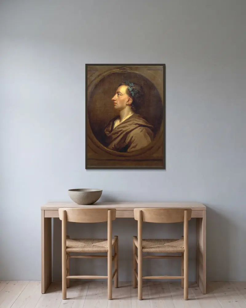 Alexander Pope Profile, Crowned With Ivy av Sir Godfrey Kneller inramad på en vägg