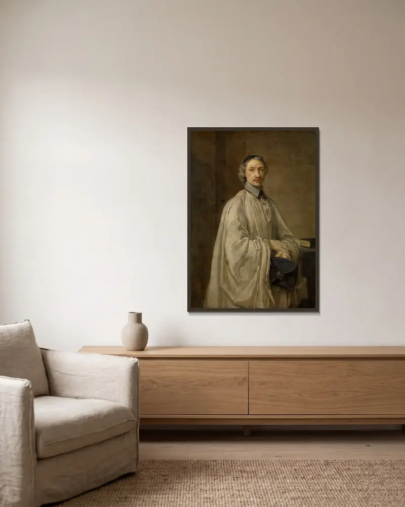 Canon Frans de Cock, Cantor at the Antwerp Cathedral av Sir Godfrey Kneller inramad på en vägg