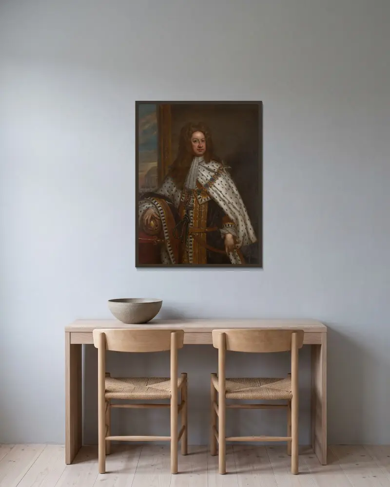 King George I of Great Britain and Ireland av Sir Godfrey Kneller inramad på en vägg