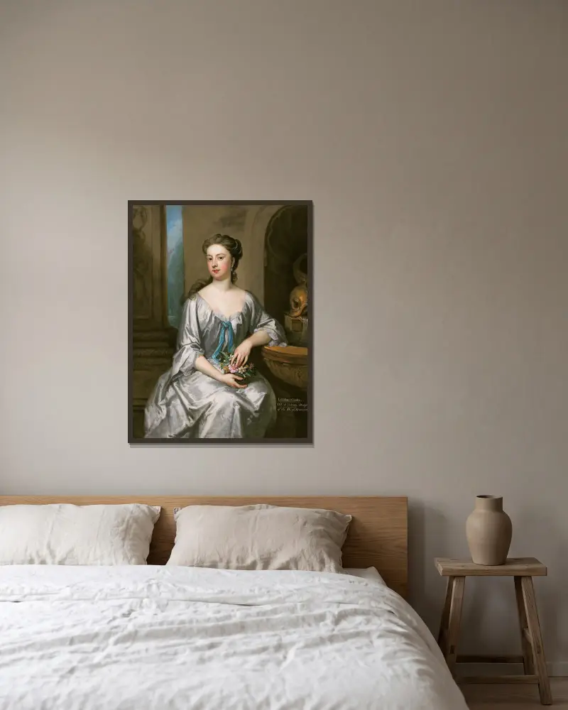Lady Henrietta Crofts, Duchess of Bolton av Sir Godfrey Kneller inramad på en vägg