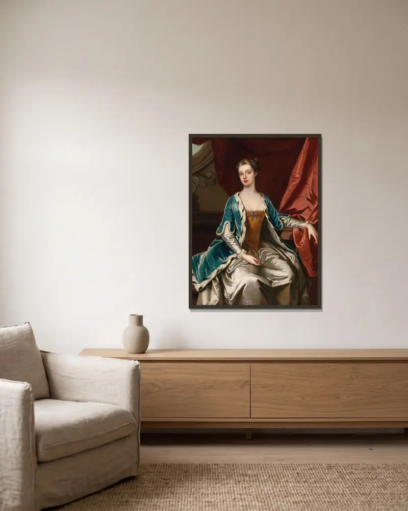 Portret damy, tradycyjnie identyfikowanej jako Lady Mary Wortley Montagu, Sir Godfrey Kneller w ramie na ścianie