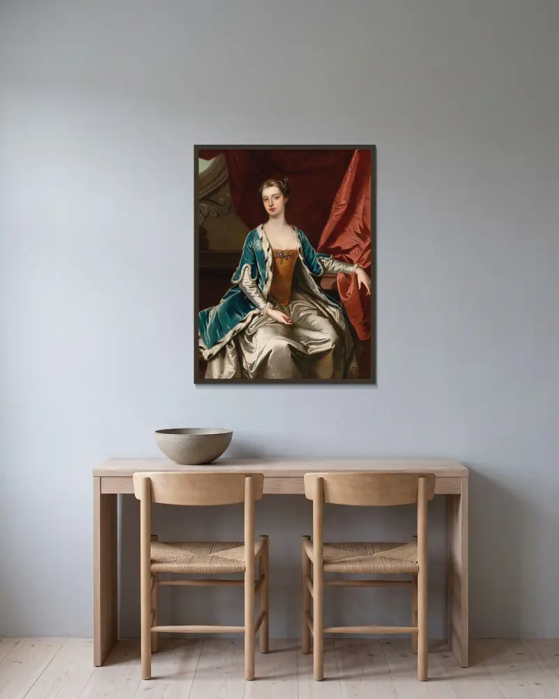Portret damy, tradycyjnie identyfikowanej jako Lady Mary Wortley Montagu, Sir Godfrey Kneller w ramie na ścianie