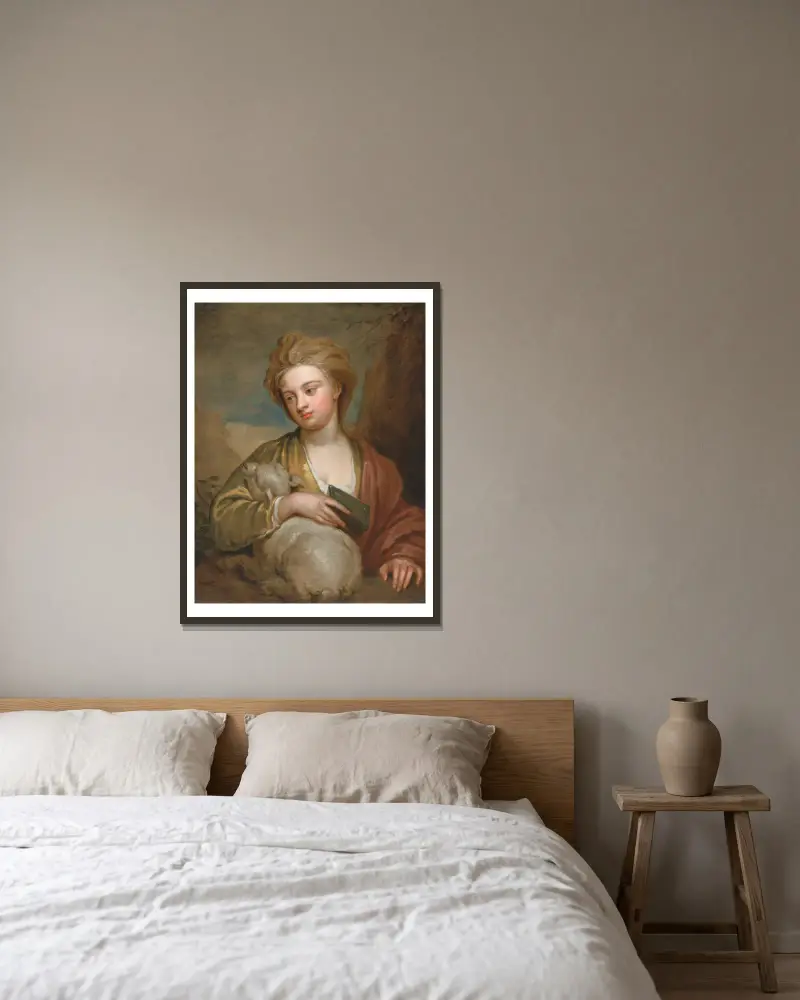 Porträtt av en kvinna som S:t Agnes, traditionellt identifierad som Catherine Voss av Sir Godfrey Kneller inramad på en vägg