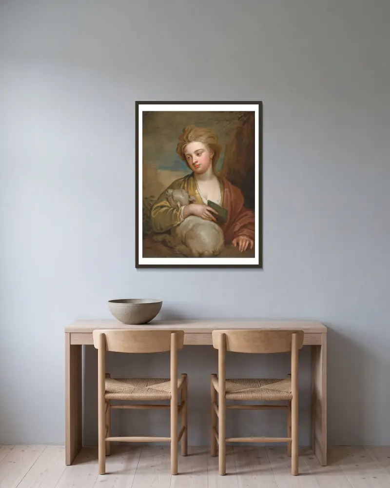 Porträtt av en kvinna som S:t Agnes, traditionellt identifierad som Catherine Voss av Sir Godfrey Kneller inramad på en vägg