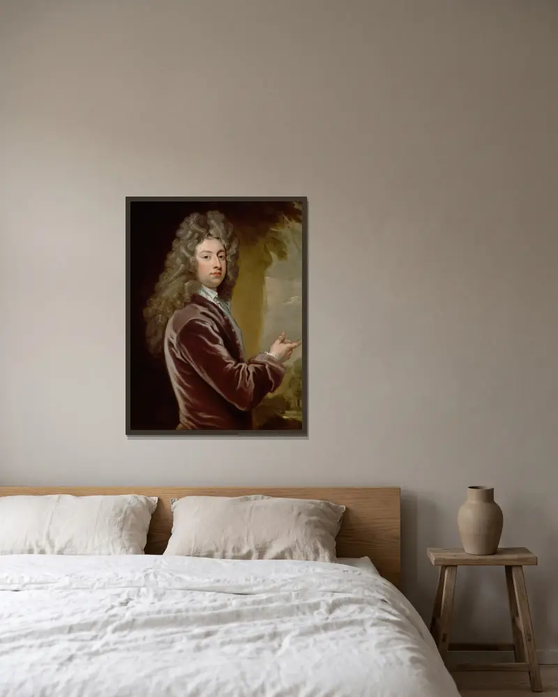 Portrait of William Congreve av Sir Godfrey Kneller inramad på en vägg