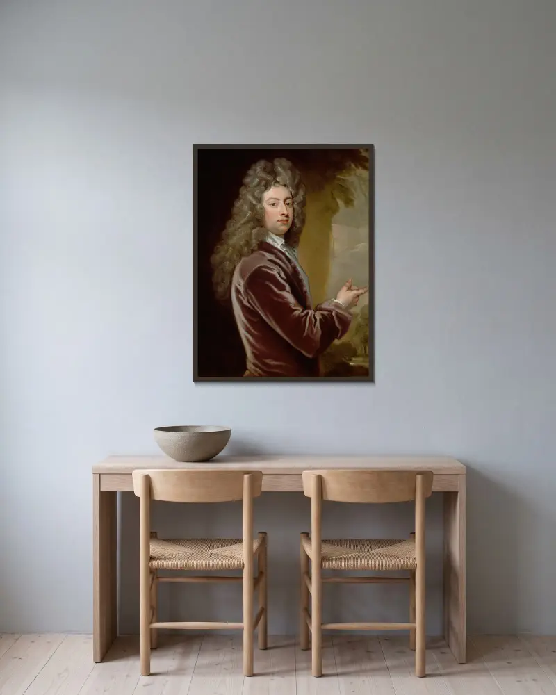 Portrait of William Congreve av Sir Godfrey Kneller inramad på en vägg