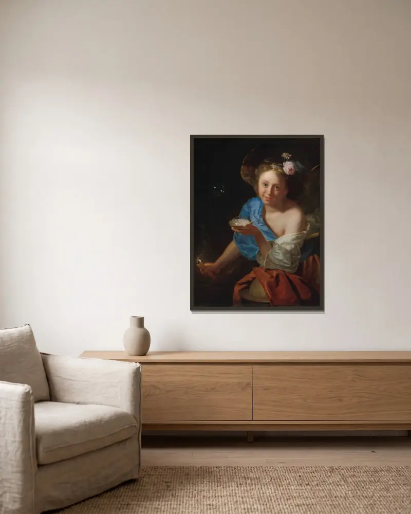 En allegori över lyckan av Godfried Schalcken inramad på en vägg