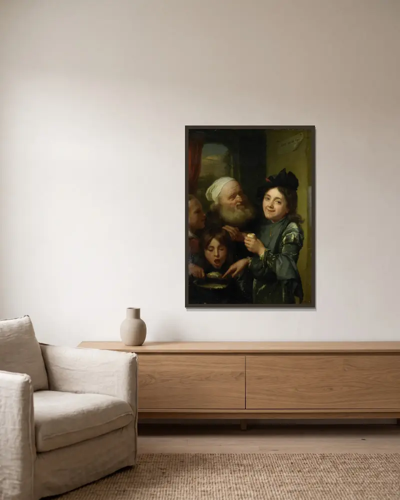 ‘Every one his fancy’ av Godfried Schalcken inramad på en vägg