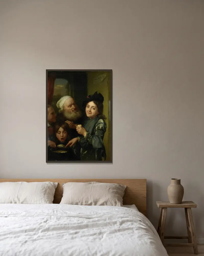 ‘Every one his fancy’ av Godfried Schalcken inramad på en vägg
