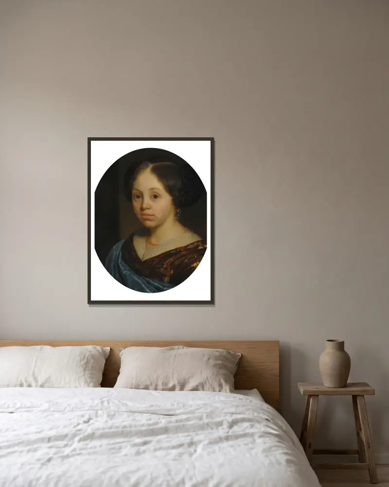 Porträtt av en flicka av Godfried Schalcken inramad på en vägg