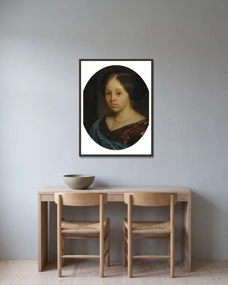 Porträtt av en flicka av Godfried Schalcken inramad på en vägg