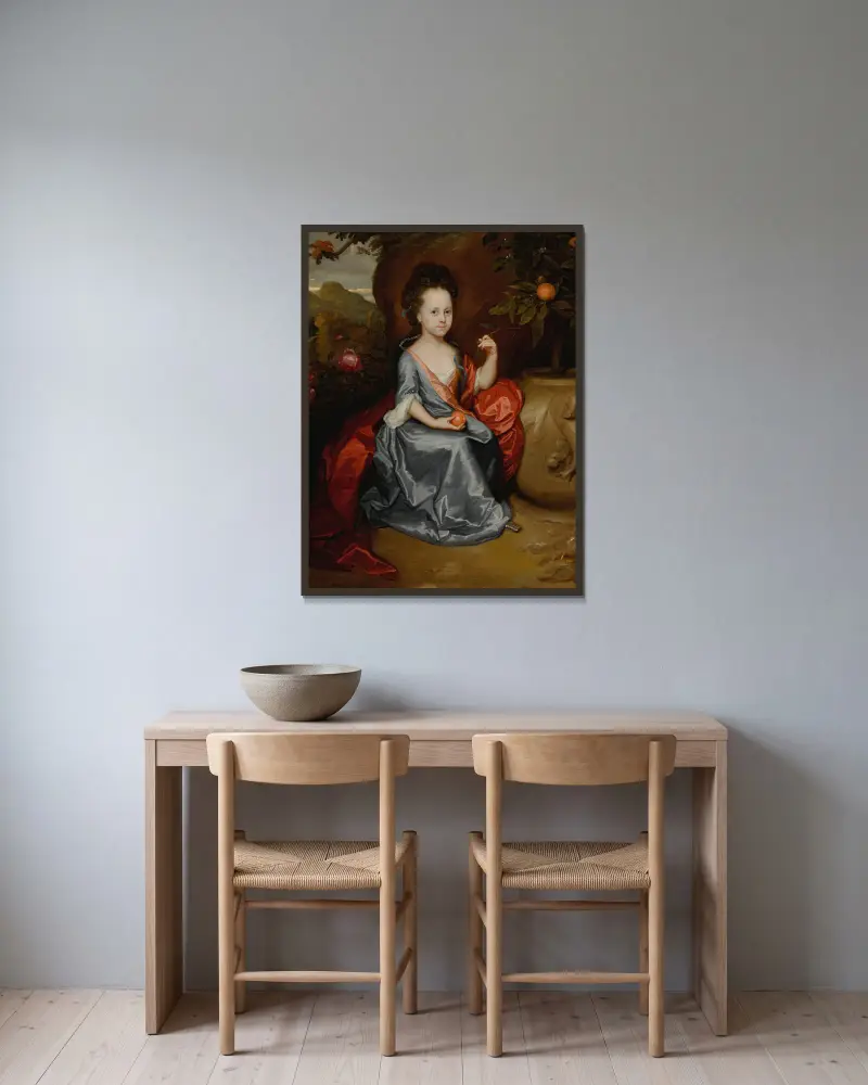 Porträtt av en ung flicka, troligen Anne Conslade av Godfried Schalcken inramad på en vägg