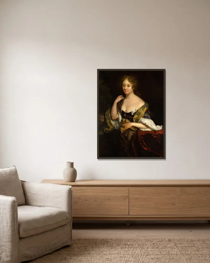 Portrait of Isabella Agneta Deutz av Godfried Schalcken inramad på en vägg