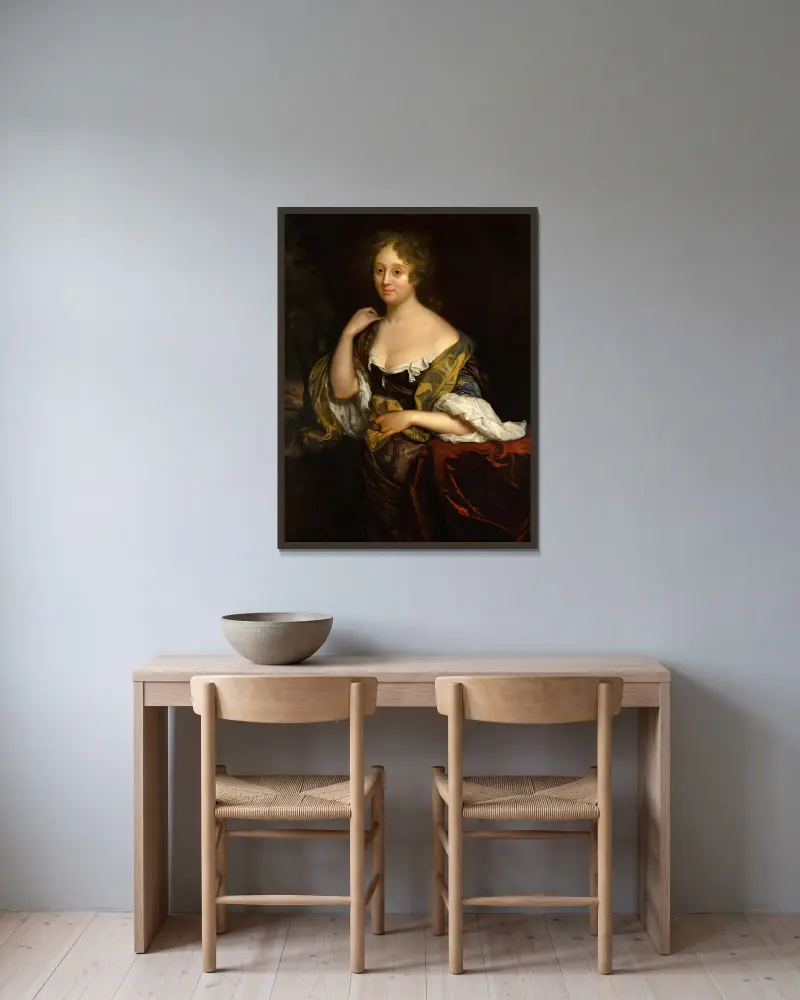 Portrait of Isabella Agneta Deutz av Godfried Schalcken inramad på en vägg