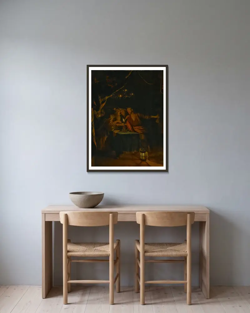 Judas förräderi av Godfried Schalcken inramad på en vägg