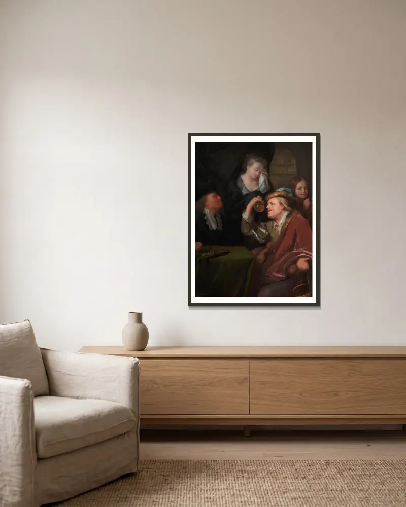 Die Untersuchung des Arztes von Godfried Schalcken gerahmt an einer Wand
