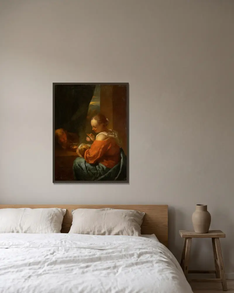 The Holy Family av Godfried Schalcken inramad på en vägg