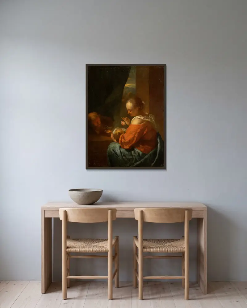 The Holy Family av Godfried Schalcken inramad på en vägg