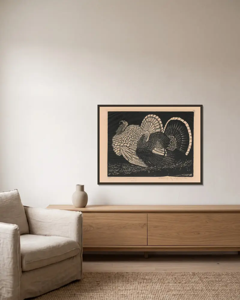 Truthähne von Wiktoria Goryńska gerahmt an einer Wand
