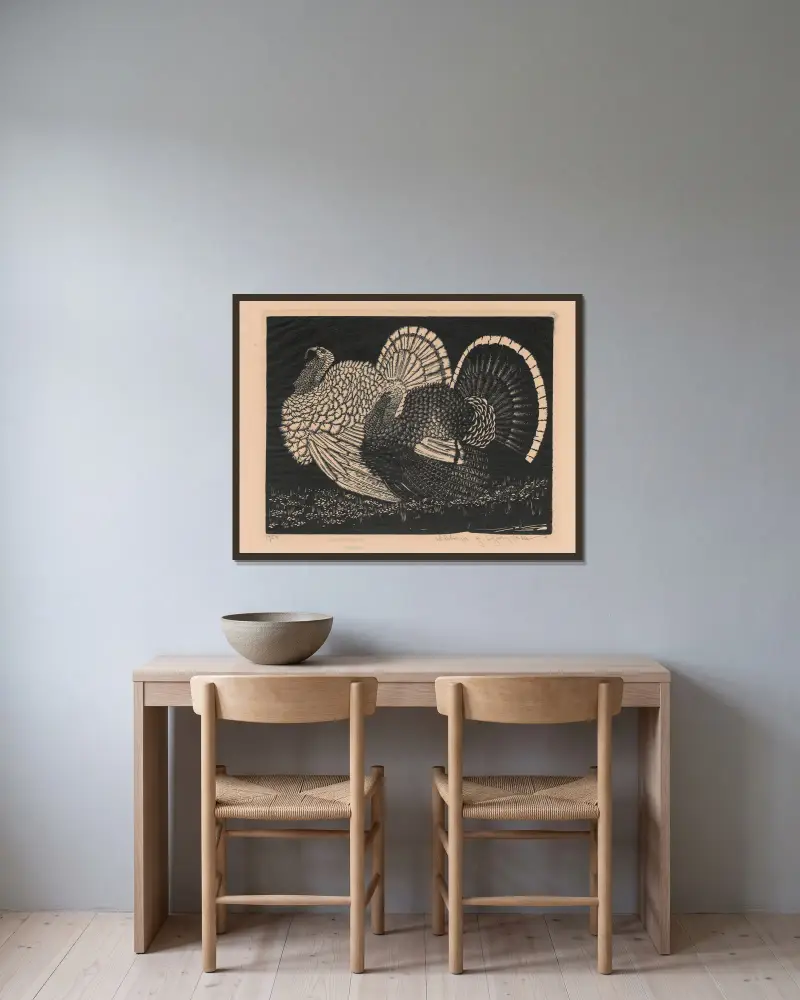 Truthähne von Wiktoria Goryńska gerahmt an einer Wand
