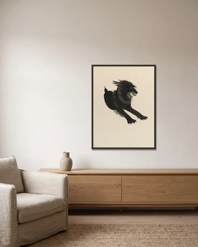 Liegender Hund von Wiktoria Goryńska gerahmt an einer Wand