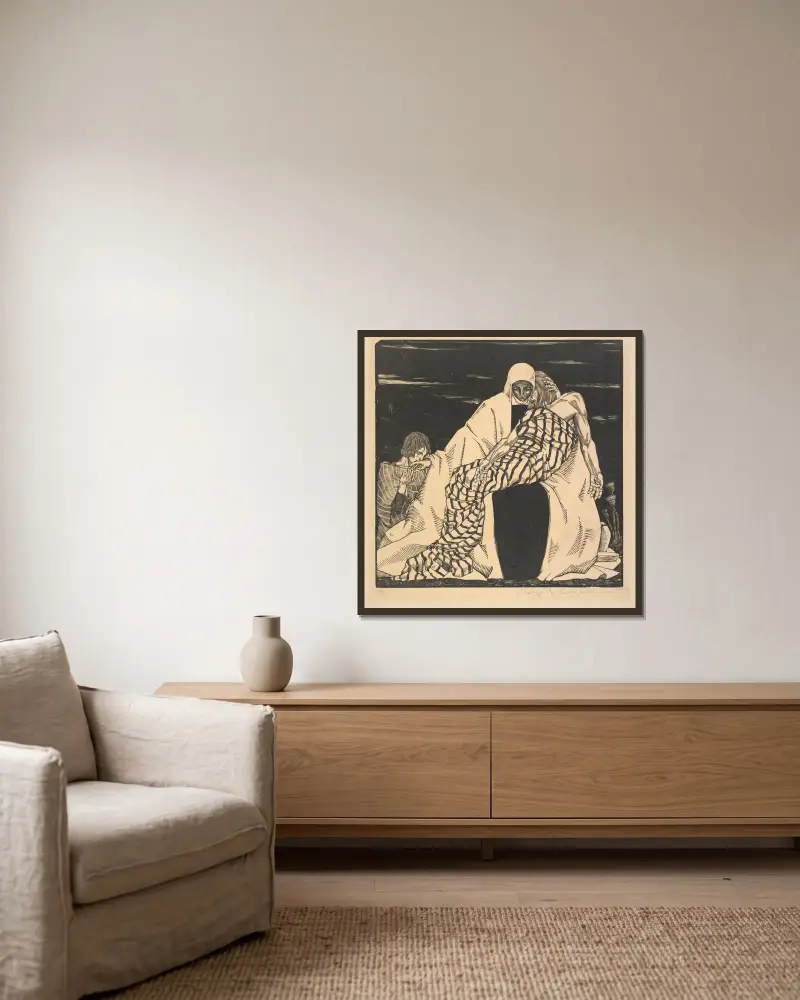 Pietà von Wiktoria Goryńska gerahmt an einer Wand