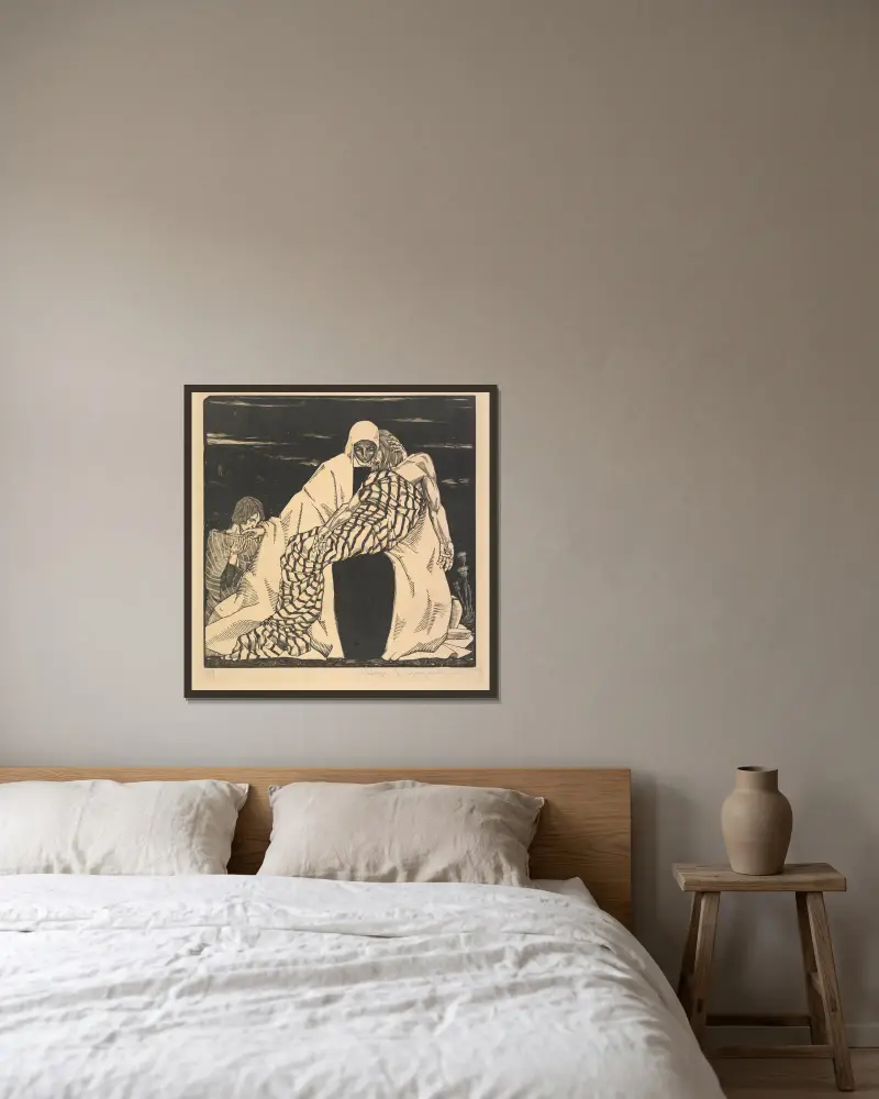 Pietà von Wiktoria Goryńska gerahmt an einer Wand