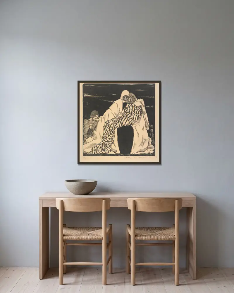 Pietà von Wiktoria Goryńska gerahmt an einer Wand
