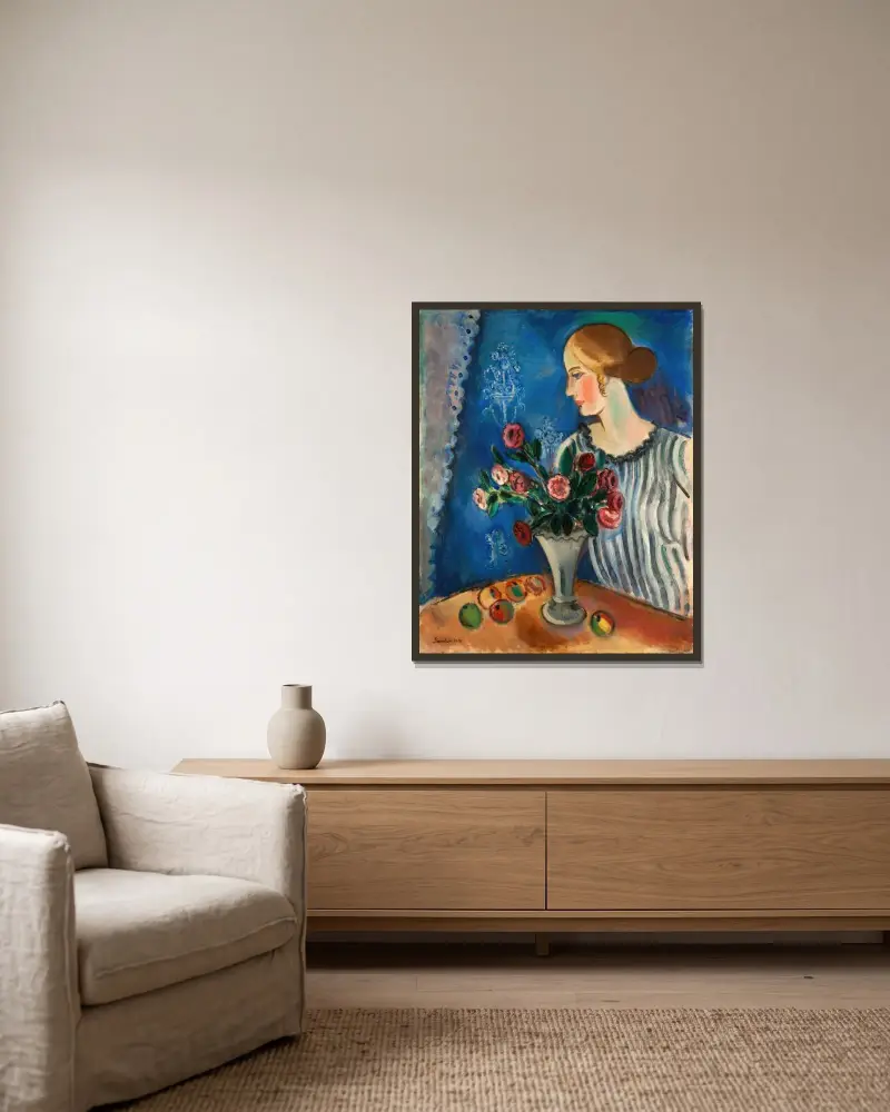 Woman and Still Life av Gösta Sandels inramad på en vägg