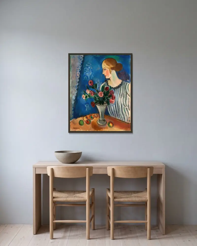 Woman and Still Life av Gösta Sandels inramad på en vägg