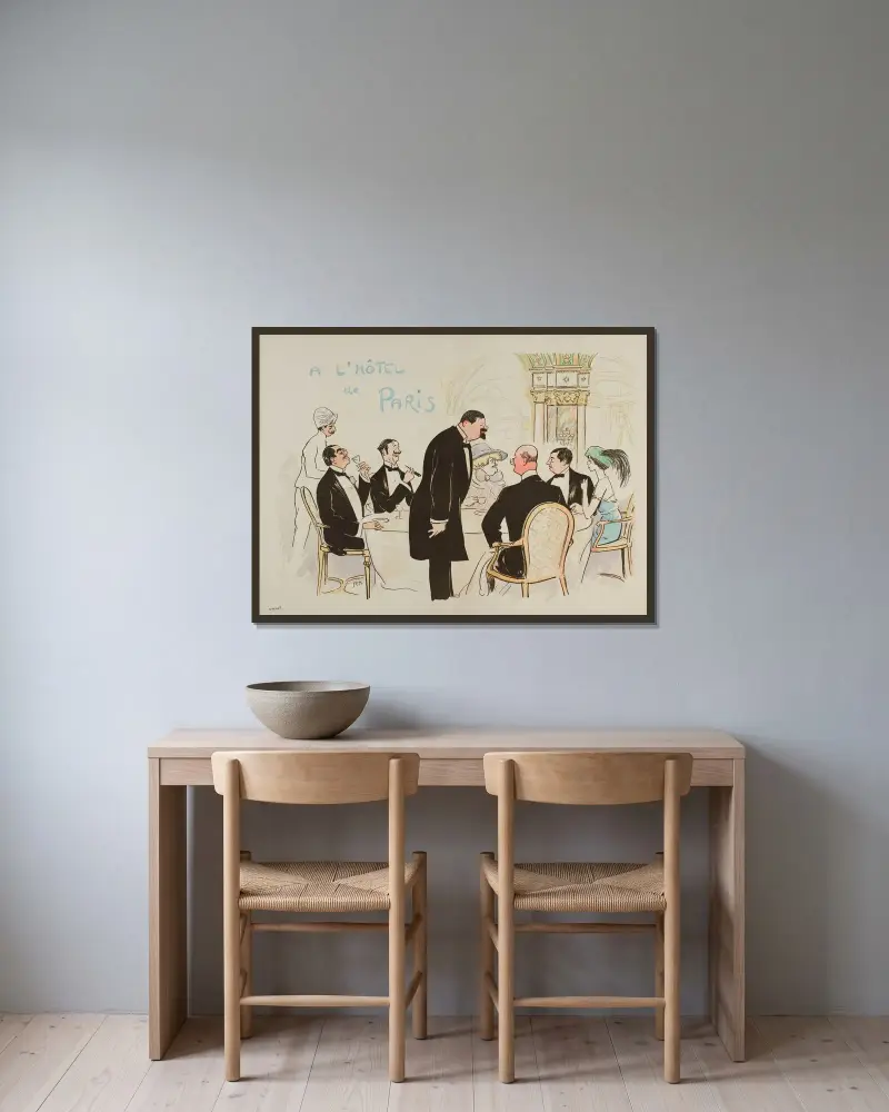 A l’Hôtel de Paris av Georges Goursat (Sem) inramad på en vägg