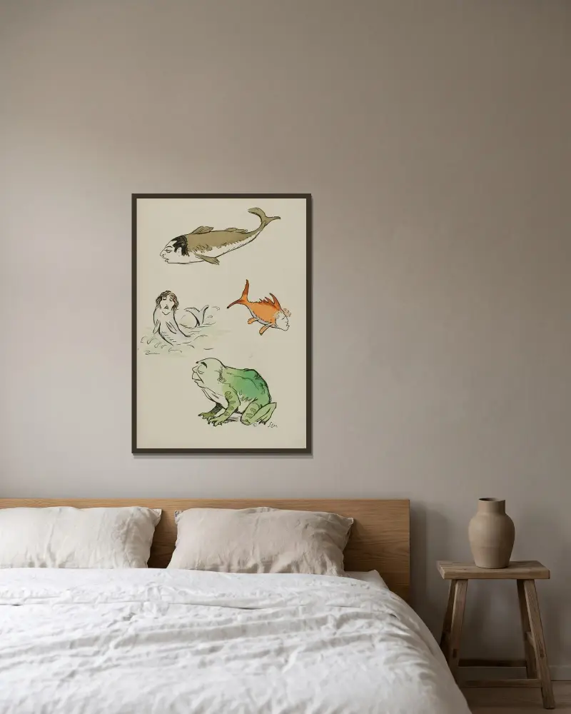 Baron Maurice de Rothschild, Henriette Morlange, Mme Darcy, Pierre Wolf av Georges Goursat (Sem) inramad på en vägg