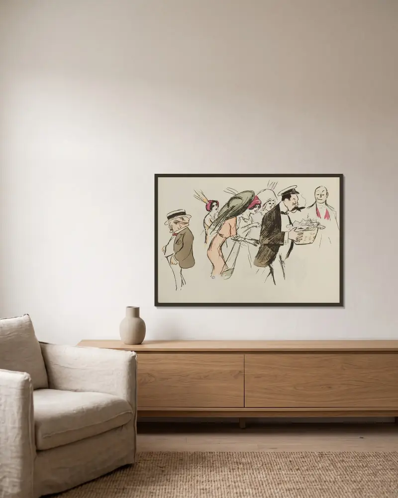 Boldini , Joël Sol, femmes av Georges Goursat (Sem) inramad på en vägg