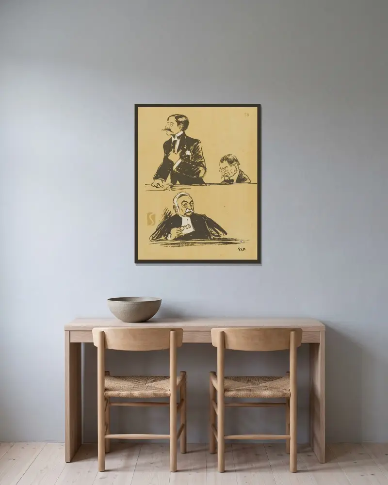 Bolo-Pacha, Porchère, Maître Albert Salles av Georges Goursat (Sem) inramad på en vägg