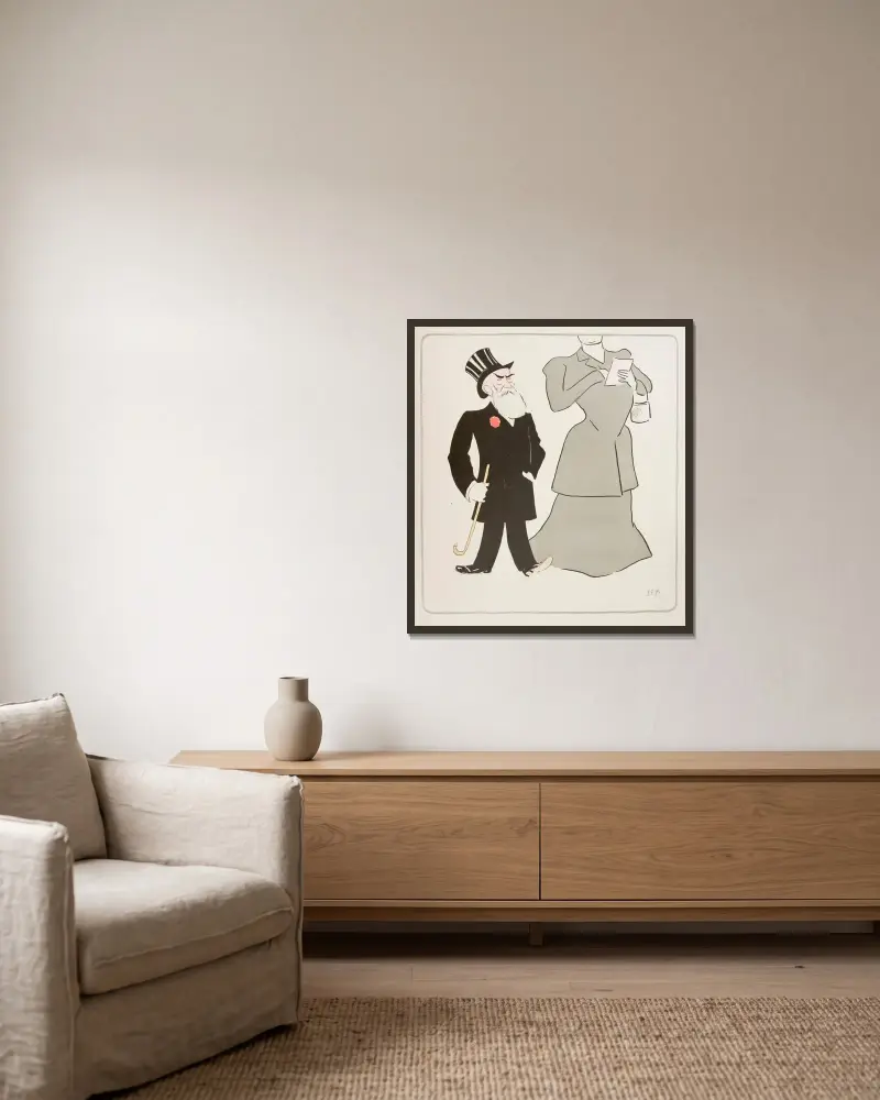 Karikatur eines ungleichen Paares von Georges Goursat (Sem) gerahmt an einer Wand
