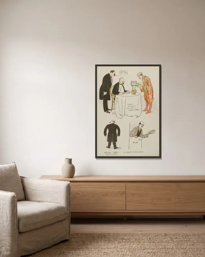 Aktuelle Skizze aus dem Hôtel de Paris von Georges Goursat (Sem) gerahmt an einer Wand