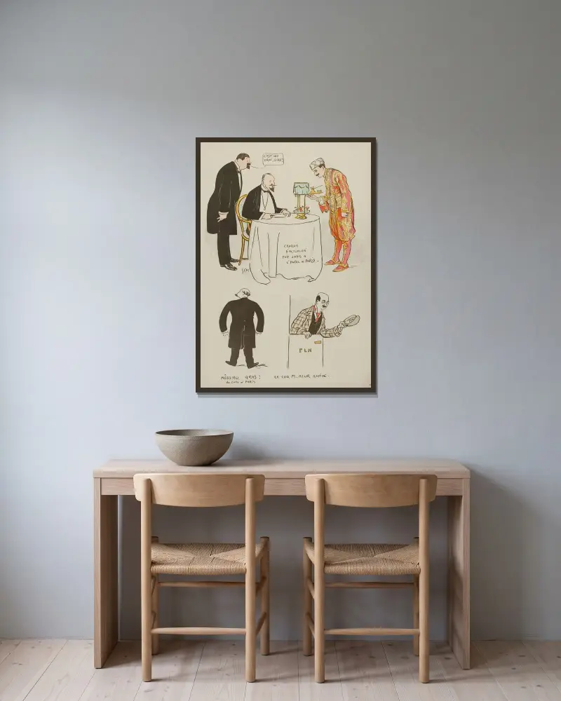 Aktuelle Skizze aus dem Hôtel de Paris von Georges Goursat (Sem) gerahmt an einer Wand
