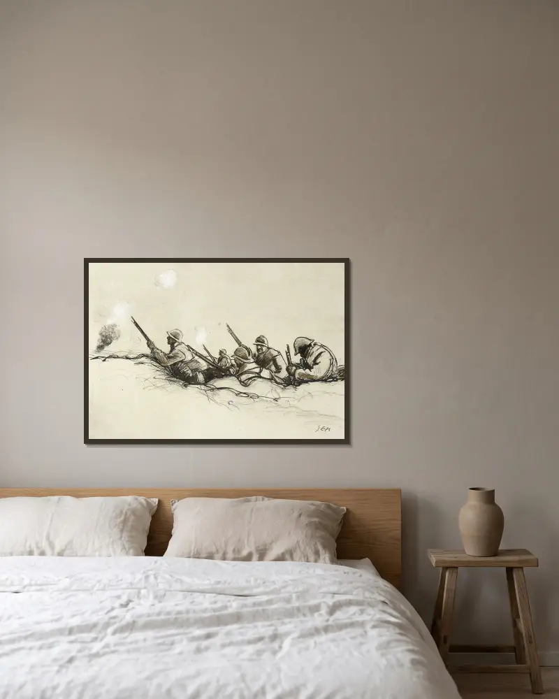 Im Schützengraben von Georges Goursat (Sem) gerahmt an einer Wand