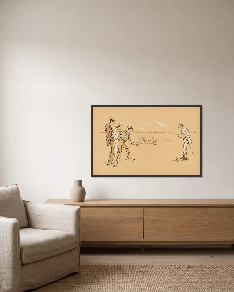 Spiel am Strand von Georges Goursat (Sem) gerahmt an einer Wand