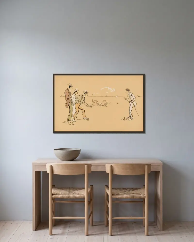 Spiel am Strand von Georges Goursat (Sem) gerahmt an einer Wand