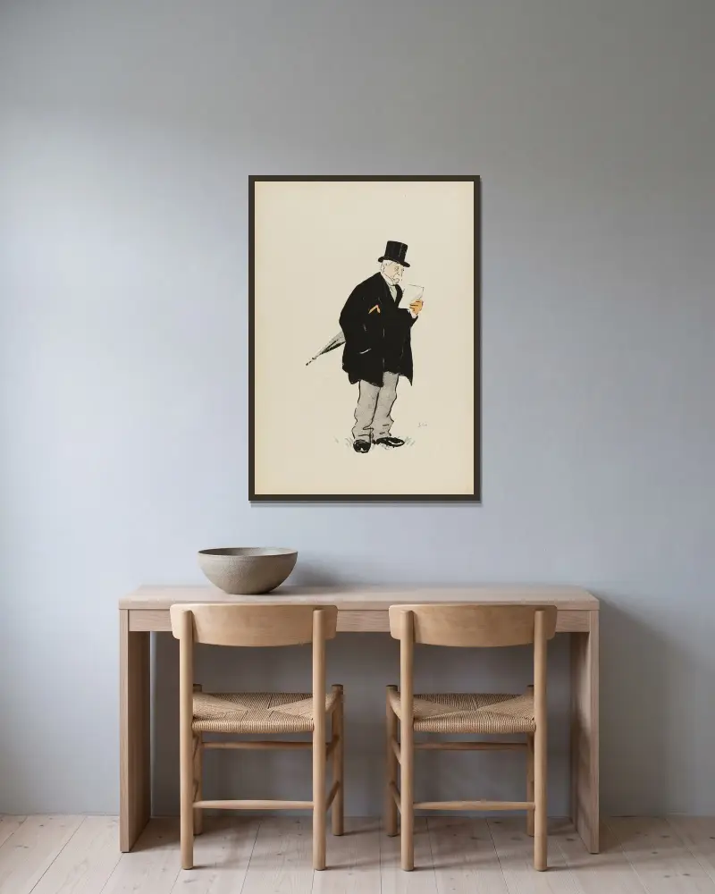 Le Baron Finot av Georges Goursat (Sem) inramad på en vägg