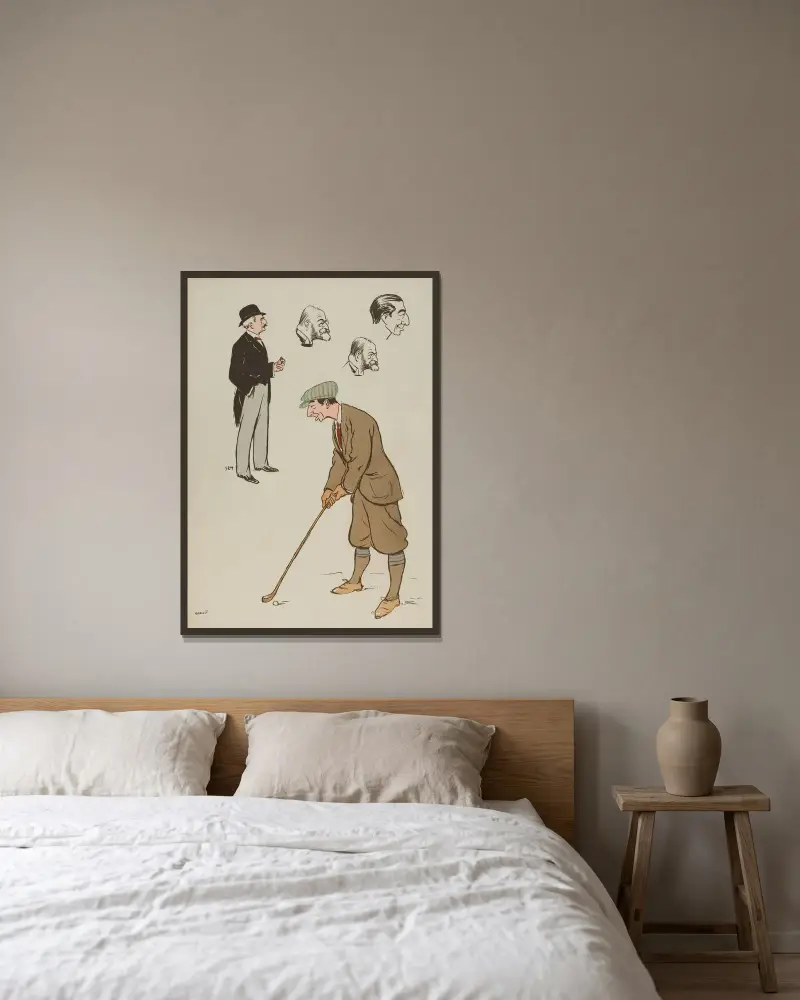 Le commandant Alexandre, M. Le Couturier, le directeur du golf av Georges Goursat (Sem) inramad på en vägg