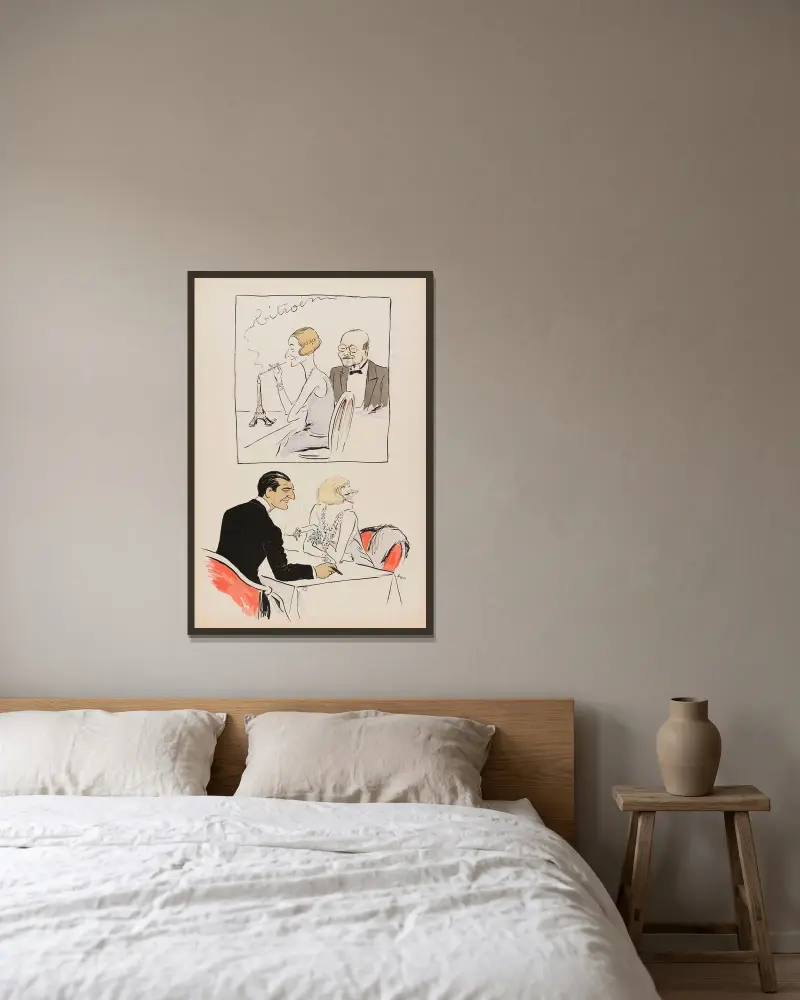 Monsieur och Madame André Citroën med ett oidentifierat par av Georges Goursat (Sem) inramad på en vägg