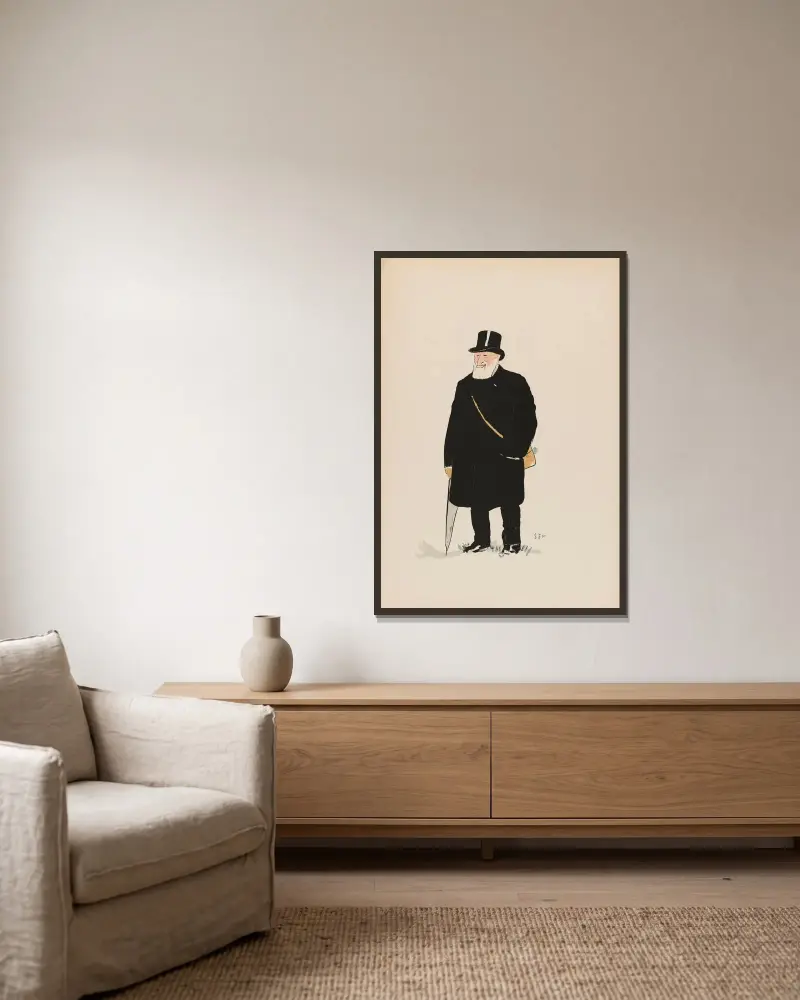 Monsieur Paul Aumont av Georges Goursat (Sem) inramad på en vägg