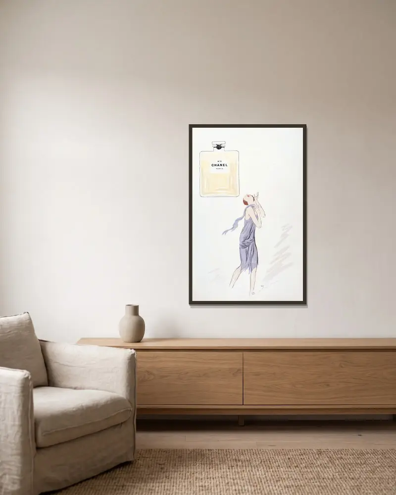 N°5 Chanel Paris av Georges Goursat (Sem) inramad på en vägg